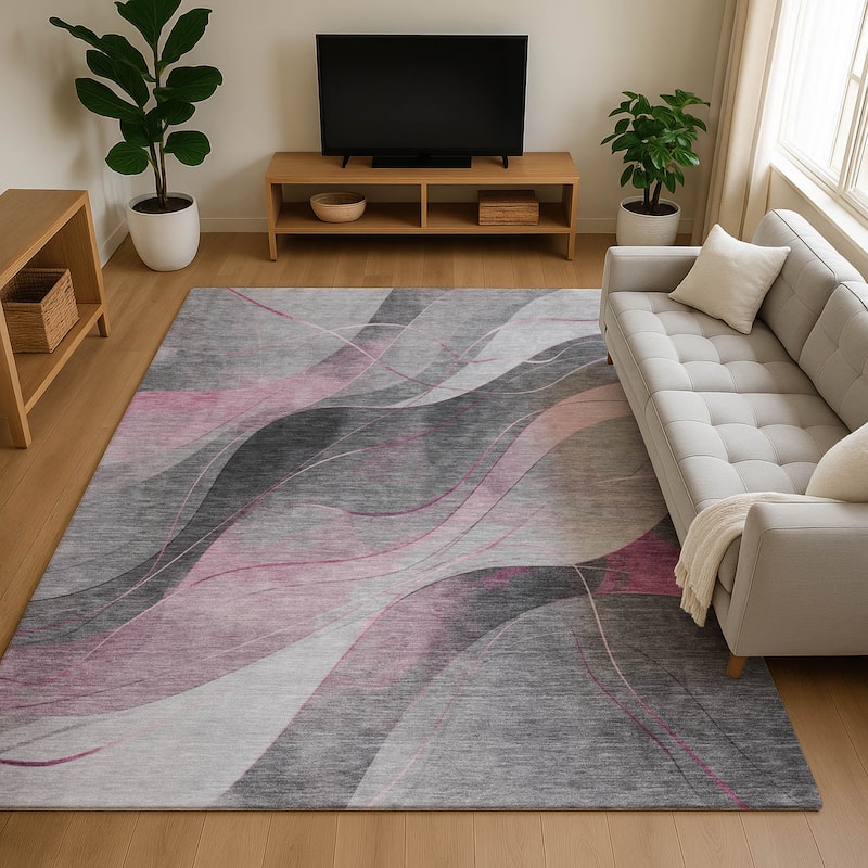 Premium Washable Super Soft Modern Waves Mayfield Rug - Pink - 10' x 14'