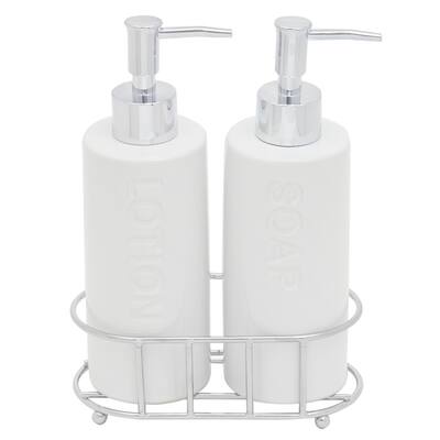 2-Piece Ceramic Dispensers With Caddy, White