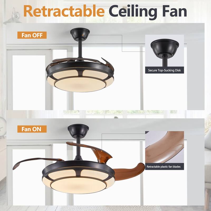 Modern Minimalist Invisible Ceiling Fan Light Retractable Fan for Living Room, Bedroom and Dining room