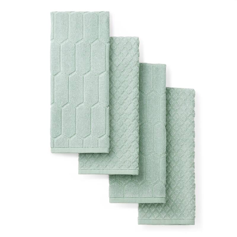 MARTHA STEWART Honeycomb Chambray Textured Kitchen Towel 4-Pack Set - Mint Green