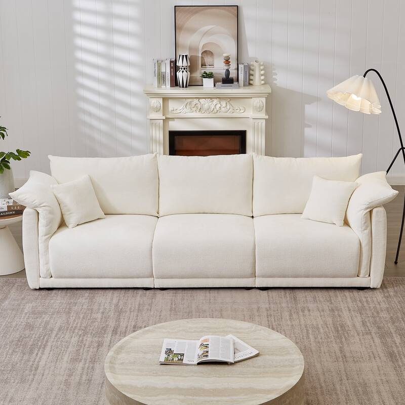 98.5" Fabric Modern Minimalist 3-Seater Sofa with 2 Pillows