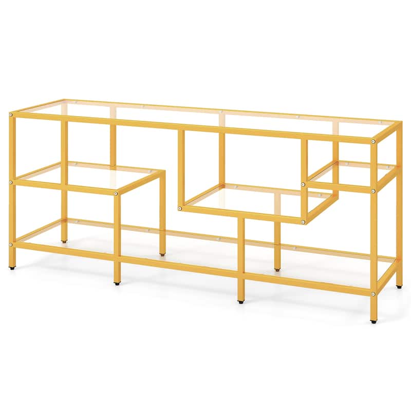 Gymax 58'' TV Stand for TVs up to 65'' w/ Tempered Glass Shelves TV - Gold