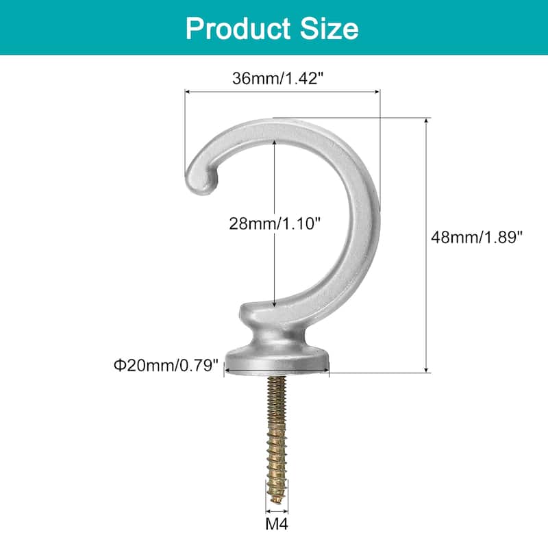 Aluminum Alloy Wall Mounted Curtain Holdback Drapery Tieback Hooks - Silver - 2Pcs