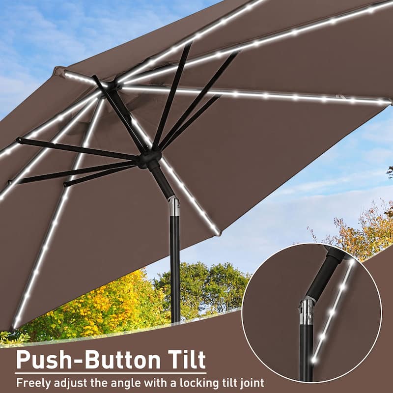 Autlaycil 10ft Solar LED lights Outdoor Patio Umbrella With Base