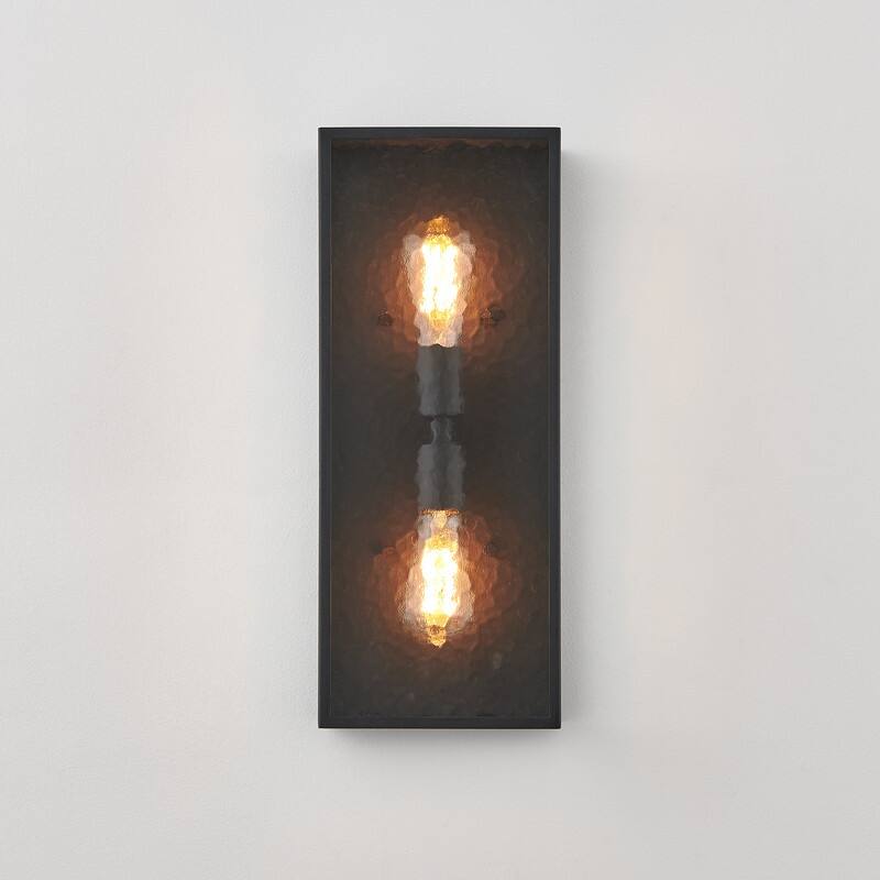 KAWOTI 2-Light Modern Outdoor Wall Sconce with Textured Glass - W8" x H19.75" x D5.75"