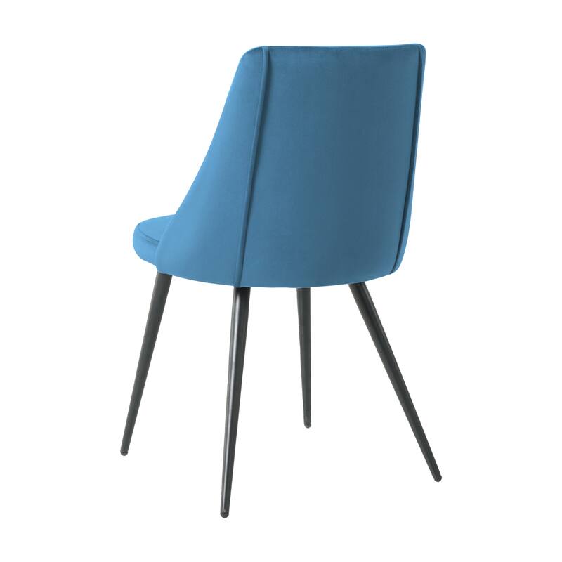 Modern blue velvet dining chair, fabric upholstery chair, black metal chair feet for home living room, bedroom, kitchen,