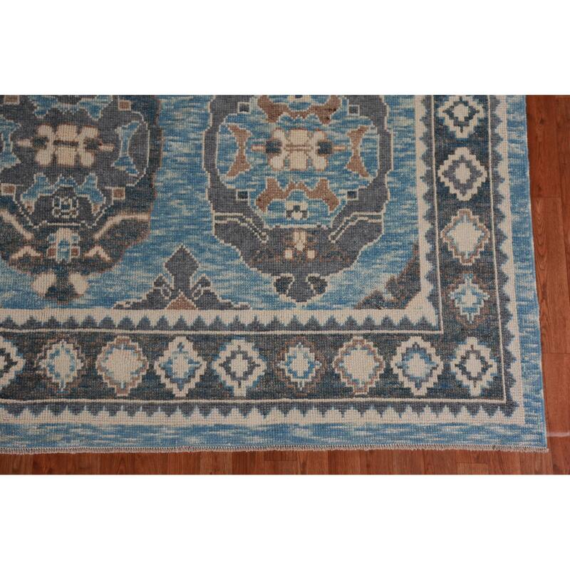 Hand Knotted Oriental 100% Wool Carpet Transitional Geometric Navy Blue & Blues Oushak Area Rug - 11' 4'' X 8' 3''
