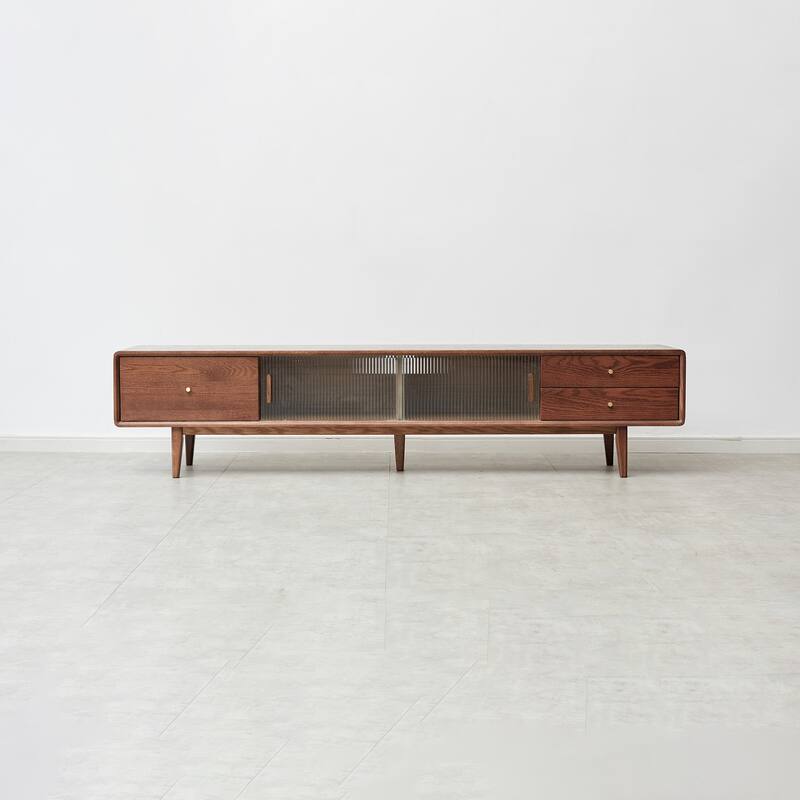 Christopher Knight Home - Minglan Walnut Solid Oak 78" TV Stand with Changhong Glass & Dual Drawers