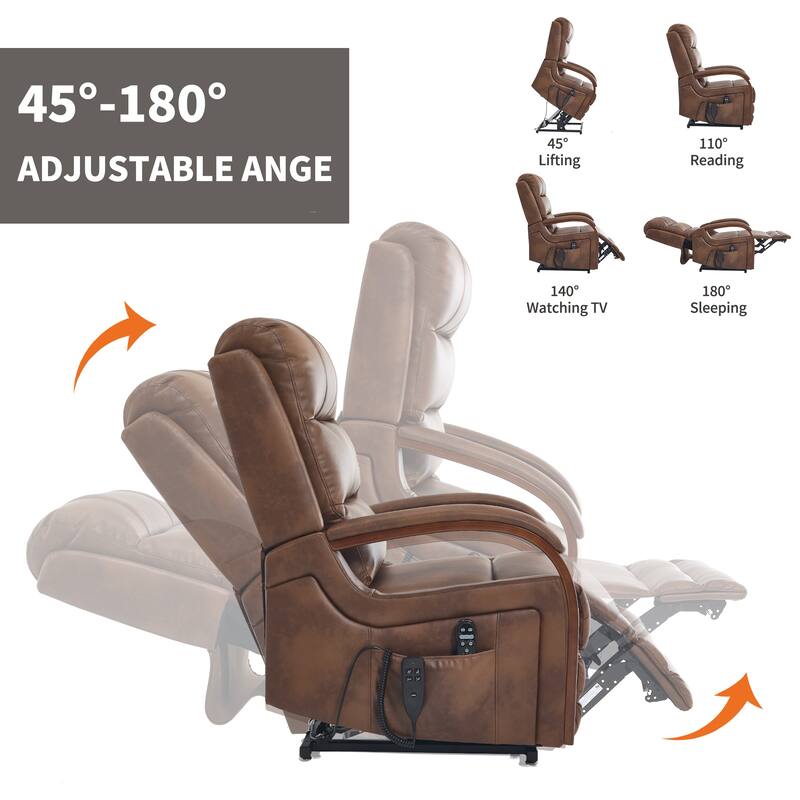 Dual Motor Power Lift Recliner with Heat Massage and Solid Wood Armrests