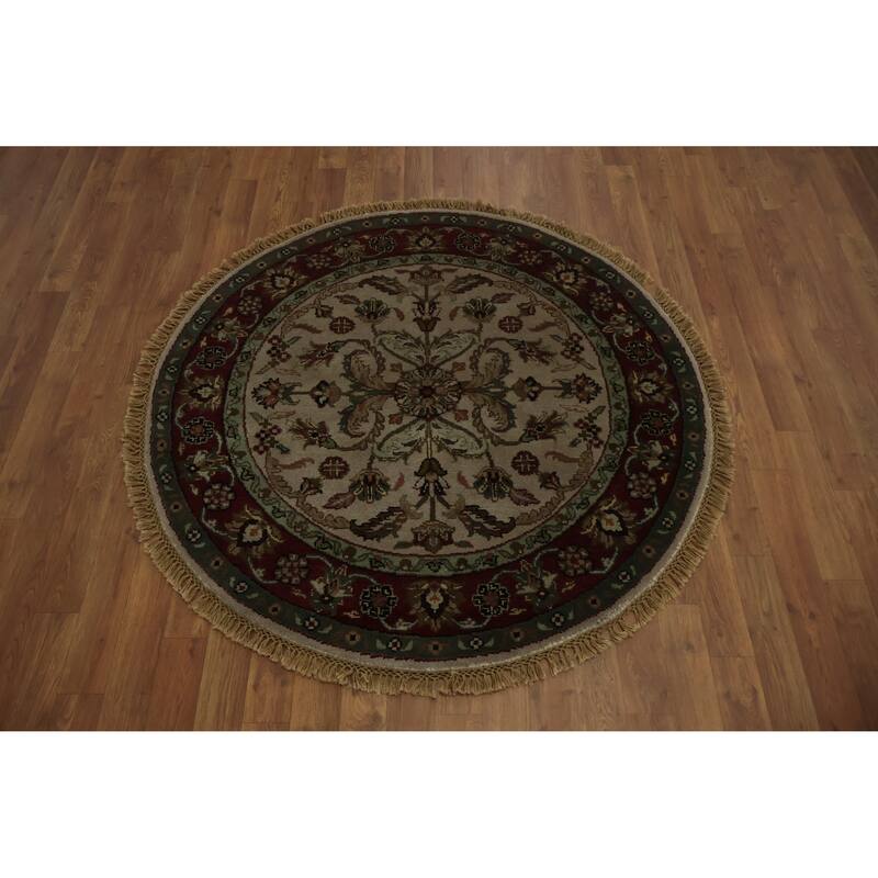 Hand Knotted Oriental 100% Wool Carpet Traditional All-Over Beige & Ivories Agra Area Rug - 4' 2'' X 4' 2''