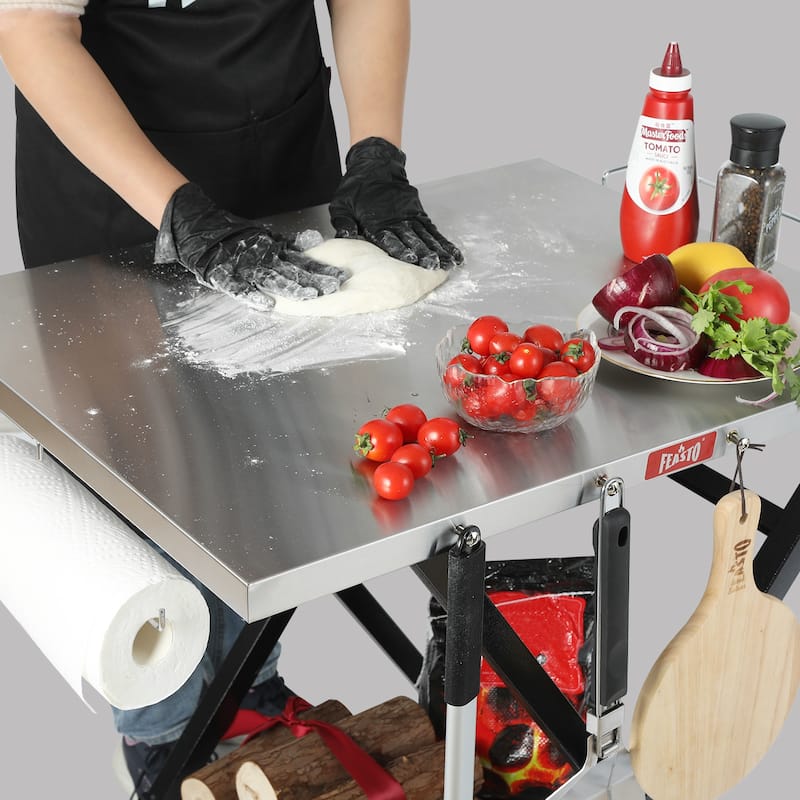 Feasto 24"x 30" Foldable Pizza Oven Stand and Food Prep Table