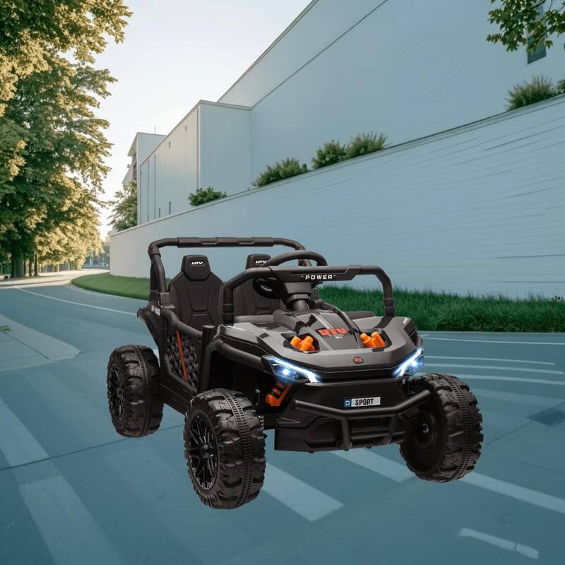 Battery Powered 12V Kids UTV Ride On Car with Dual Motors, 3 Adjustable Speeds, and 4-Wheel Suspension, for Boys and Girls - Black
