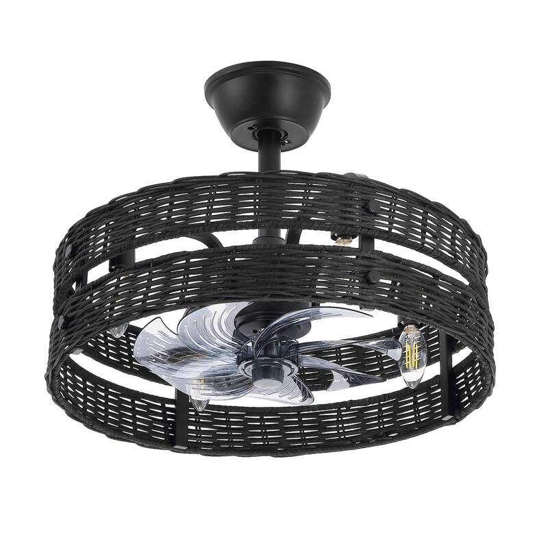 18.5" Boho Rattan Caged Ceiling Fan with Light Kit and Remote Control