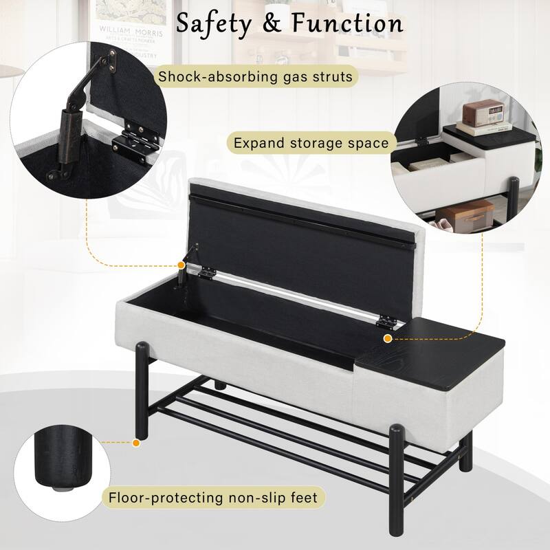 47.24 inches Upholstered Storage Bench Entryway Bench with Hidden Compartment