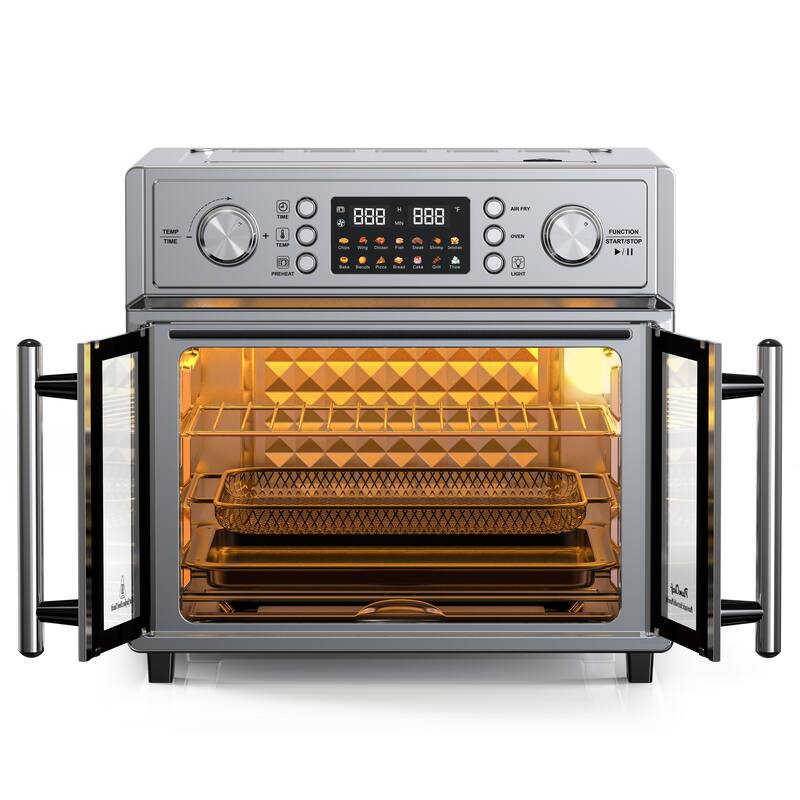26QT Large Capacity French Double-Door Air Fryer Convection Toaster Oven, 1700W, 14 Preset Menus, 7-in-1 Multi-Function