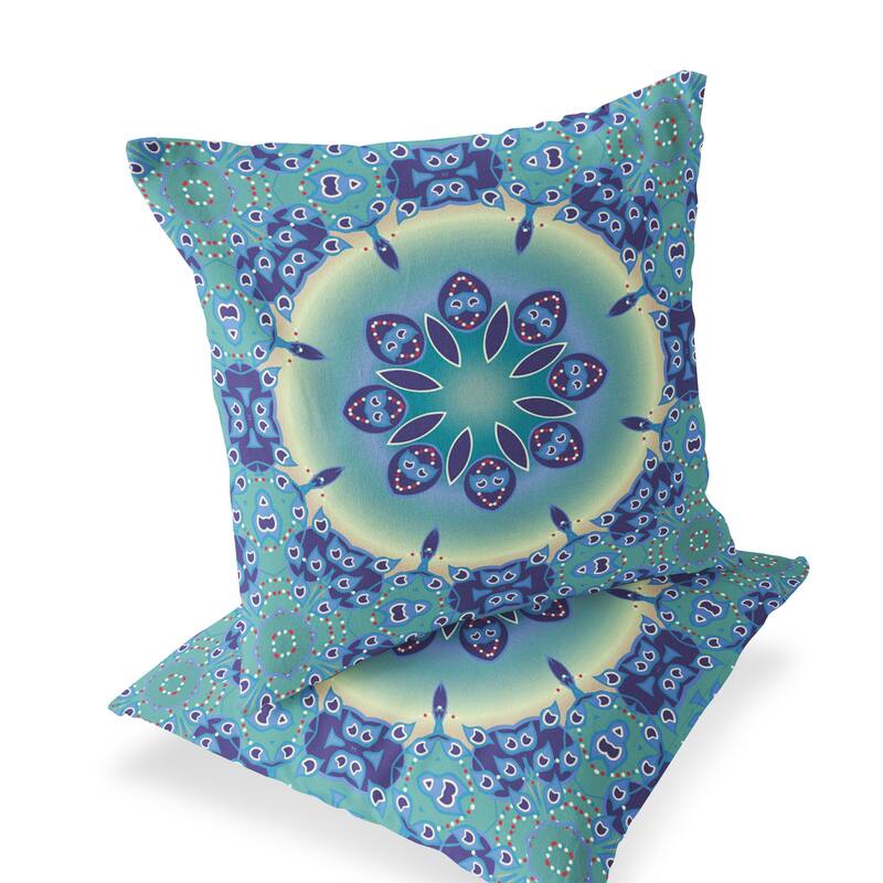 HomeRoots Set of Two 16" X 16" Blue and Purple Blown Seam Floral Indoor Outdoor Throw Pillow - 16.00' X '16.00' X '5.00