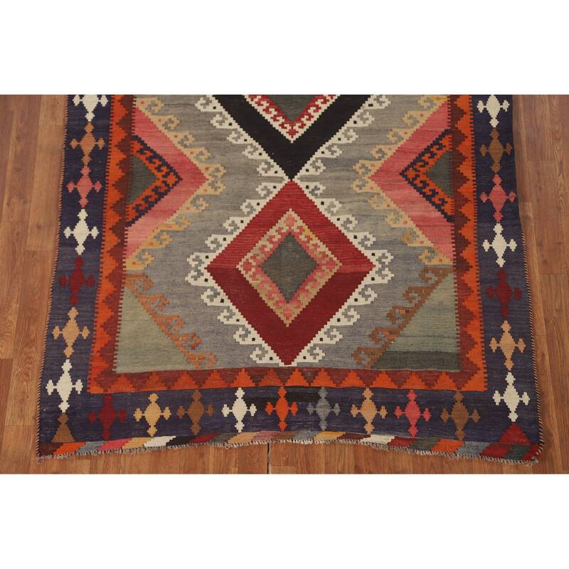 Kilim Qashqai Persian Vintage Hand-Woven Geometric Wool Carpet - 4'9" x 8'0"