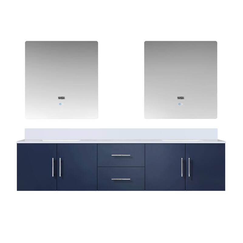 Geneva 80 in. W x 22 in. D Dark Grey Double Bath Vanity, White Quartz Top, and 30 in. LED Mirrors