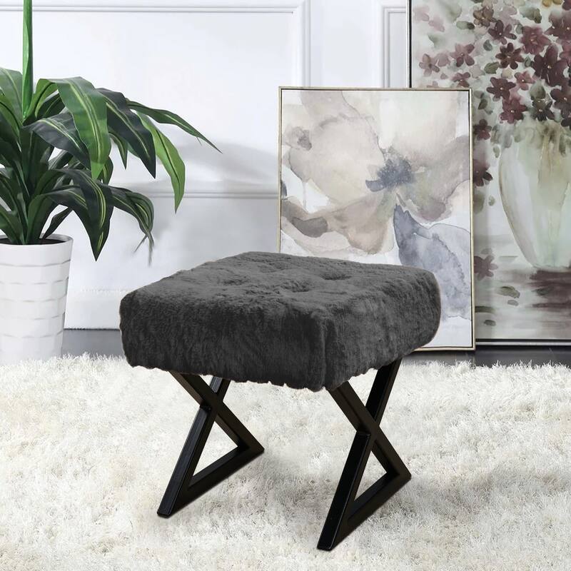 FauxFur Ottoman Vanity Stool 19"X19"X19".
