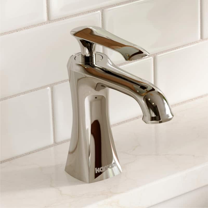 Karran Woodburn Single Hole Single Handle Bathroom Faucet with Matching Pop-Up Drain
