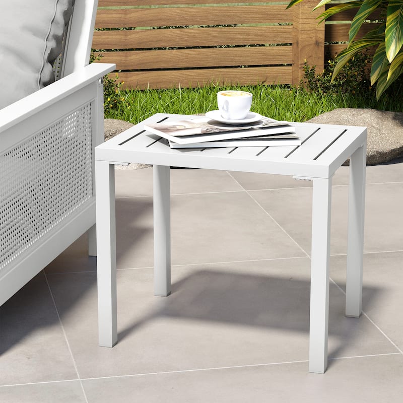 Outdoor Side Table Aluminum Rectangular End Table Small Patio Table