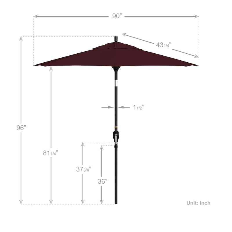 California Umbrella 7.5' Round Crank Lift Push Button Tilt Black Aluminum Patio Umbrella with Pacifica Pacific Blue Fabric