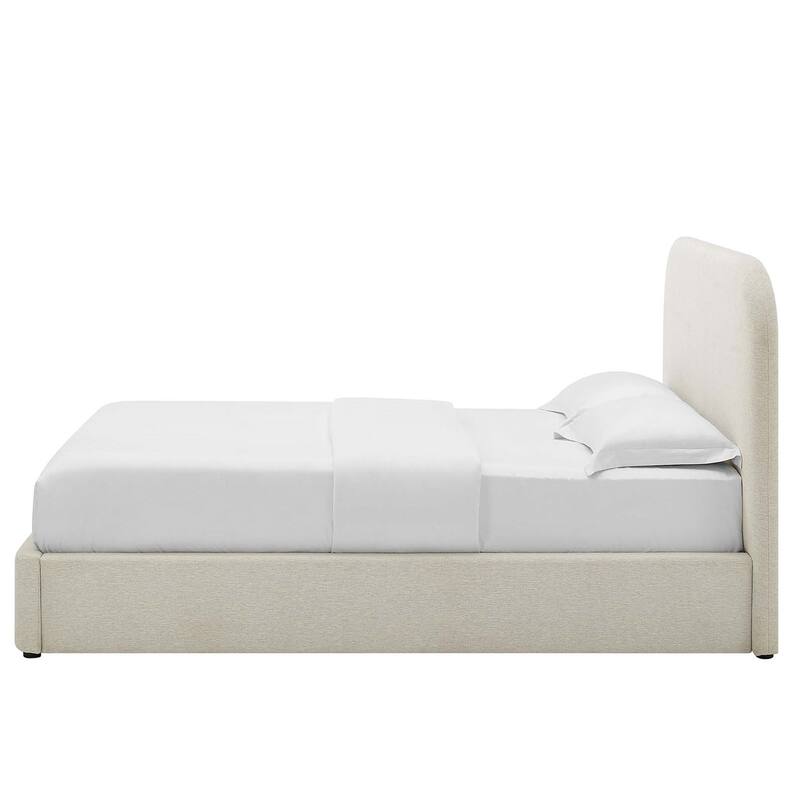 Hillsway Modern Curved Headboard Ivory Fabric Upholstered King Size Platform Bed