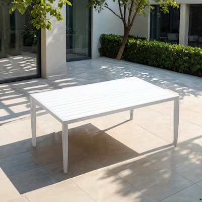 GDFStudio -Sharon Outdoor Patio Aluminum 40"x70" Two-tone Table Top Rectangle Dining Table with Tapered Feet & Umbrella Hole