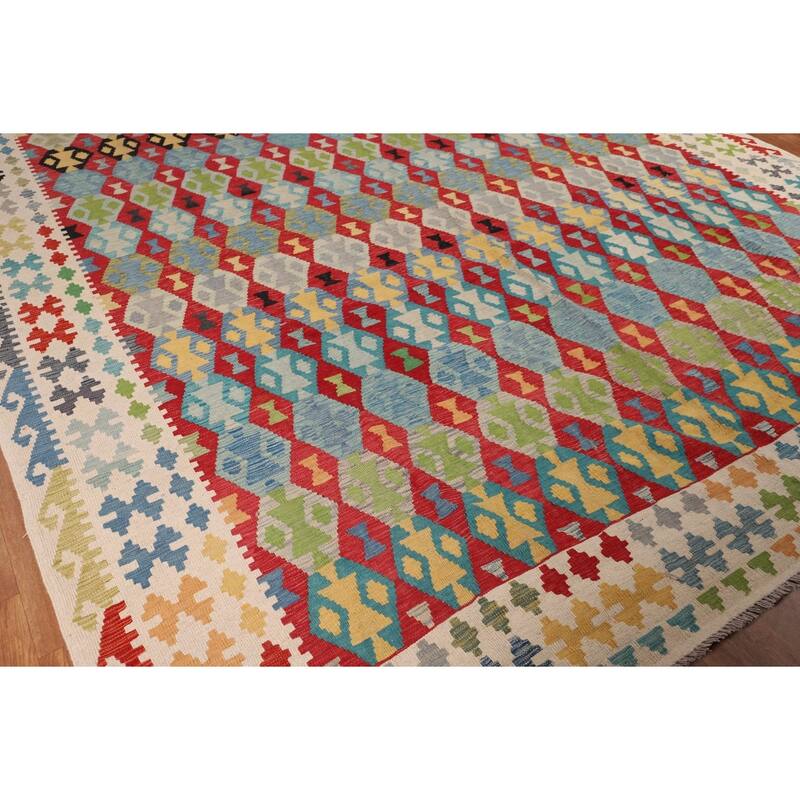 Multicolor Kilim Oriental Large Rug Hand-Woven Wool Carpet - 10'2" x 16'4"