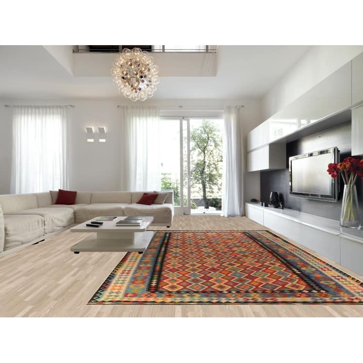 Reversible Kilim Oriental Large Rug Hand-Woven Wool Carpet - 10'2"x 16'9"