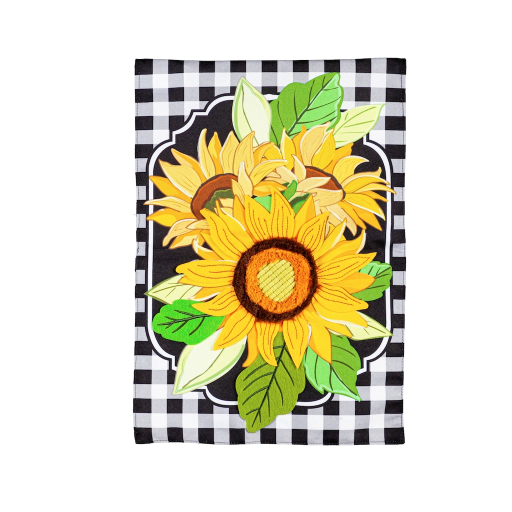 12.5 in. x 18 in. Sunflowers and Checks Garden Linen Flag