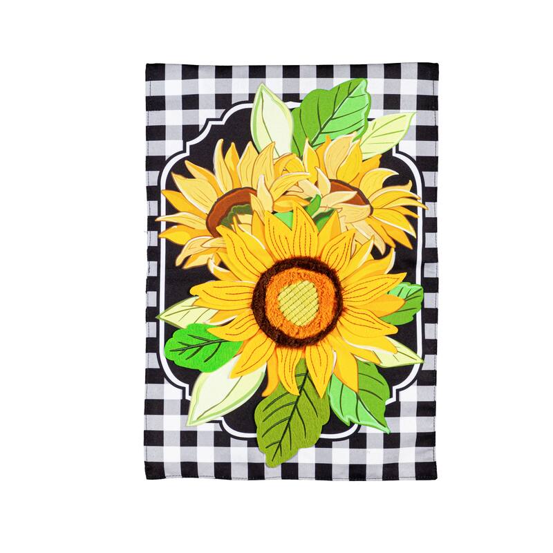 12.5 in. x 18 in. Sunflowers and Checks Garden Linen Flag