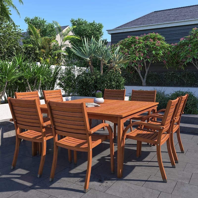 9pc FSC Certified Wood Outdoor Patio Dining Set - 9 Piece - Brown