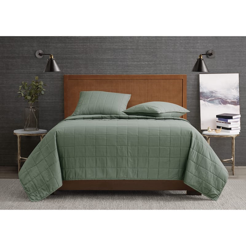 London Fog Garment Wash Solid 3 Piece Quilt Set