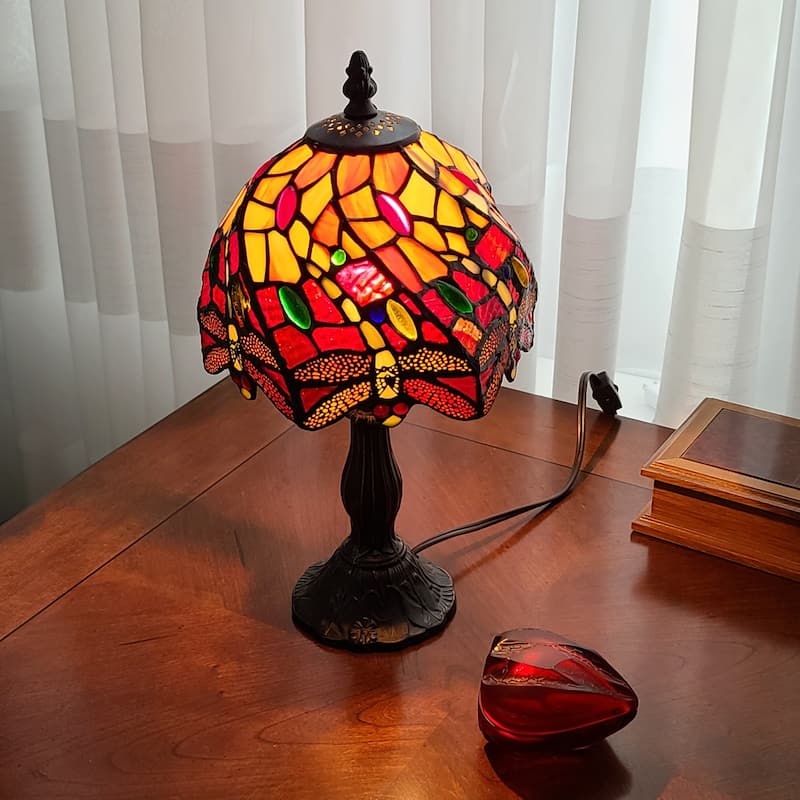 Tiffany Style Mini Accent Lamp Jewels Dragonfly Nightstand 14.5" Tall 8" Wide Decor Handmade Gift AM064TL08B Amora Lighting