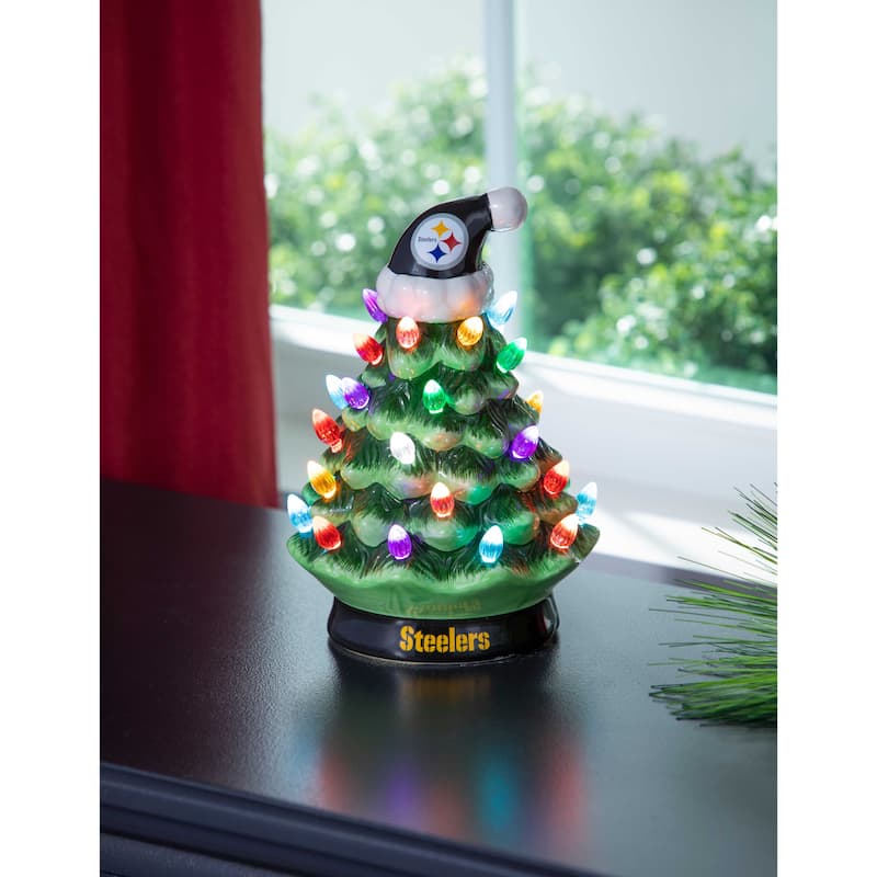 8" LED Ceramic Tabletop Christmas Tree, Pittsburgh Steelers