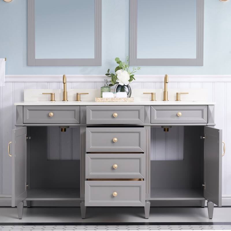 35''H Solid Wood Bath Vanity With Carrera White Quartz Top and Sink