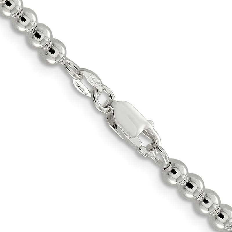 Curata 925 Sterling Silver 4mm Polished Bead Chain Necklace (Lobster)