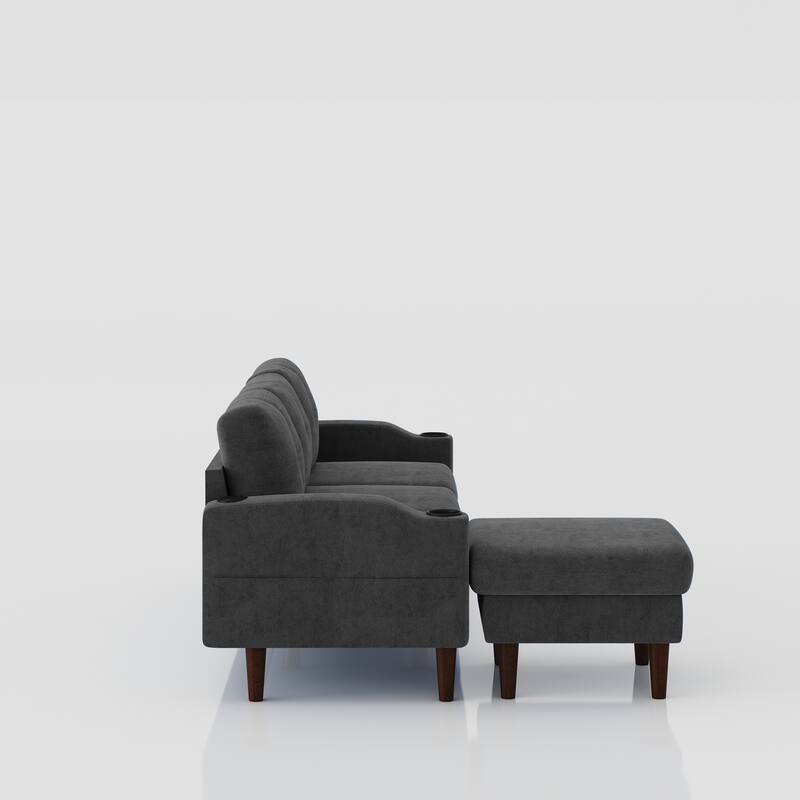 78.74'' Versatile L-Shaped 3-Seater Sofa with Storage and Footstool, Built-in USB Ports, and Cup Holders