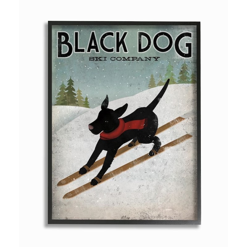Stupell Black Dog Ski Company Winter Sports Pet Sign Framed Wall Art - Blue - 11 x 14 - Black
