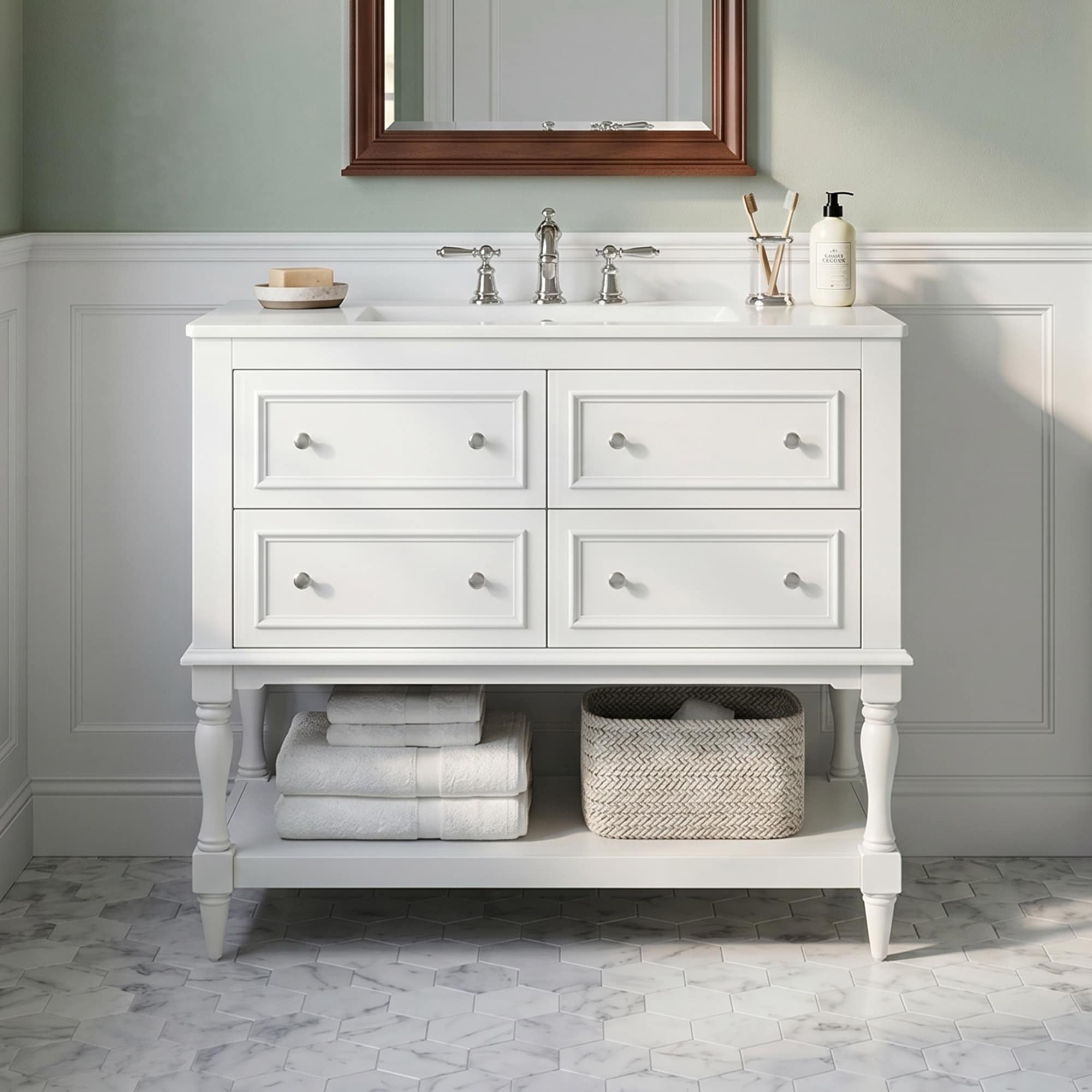 Freestanding Bath Vanity with White Ceramic Top