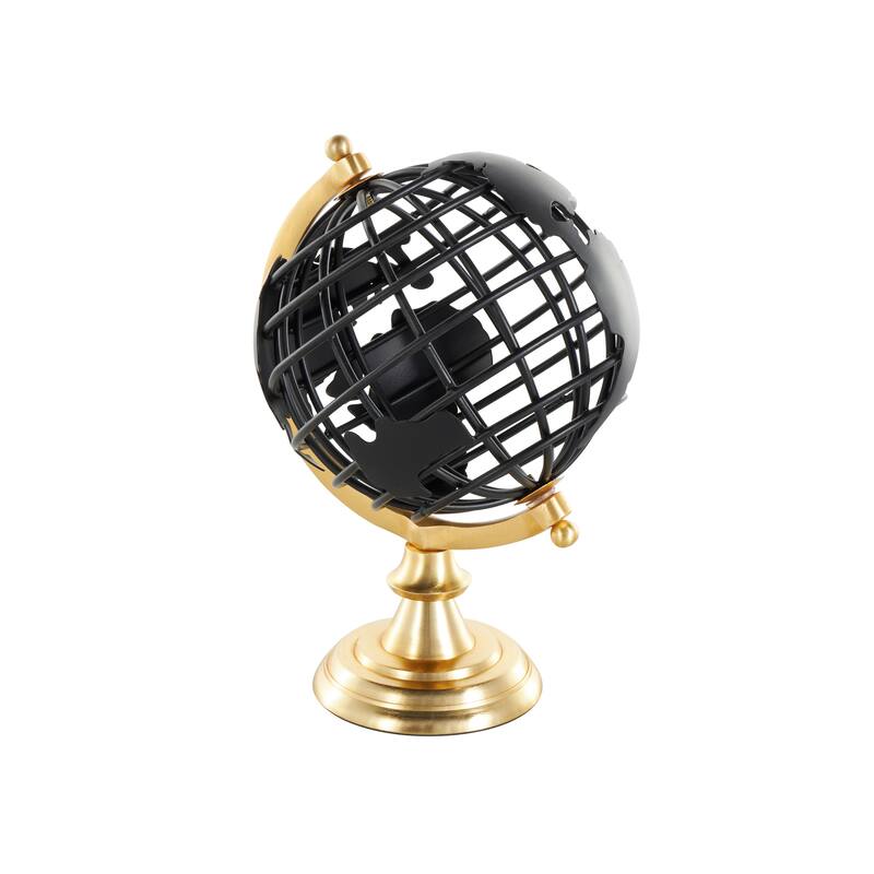 Black Metal Open Framed World Globe with Wire Exterior and Gold Base