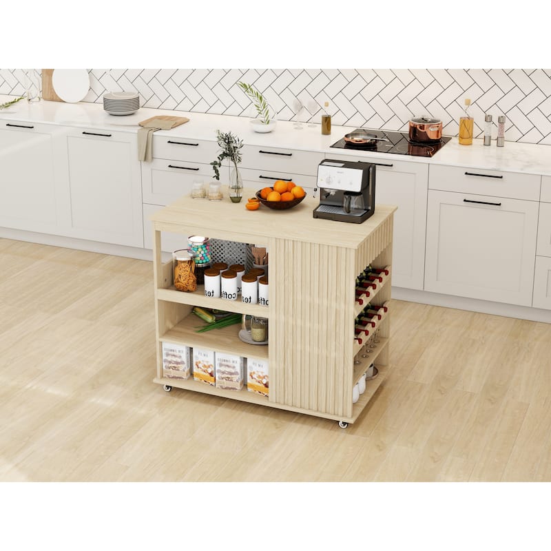 Kitchen Island Rolling Serving Utility Cart with Storage Drawer, Wine Rack and Lockable Casters, Kitchen Cart for Kitchen, Bar