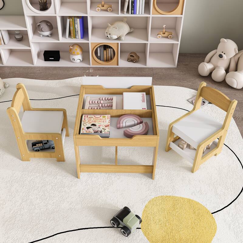 3-in-1 Kids Activity Table Set with Chairs Dual-Sided Whiteboard and Chalkboard for Play - Table-23.62”L x 23.62”W x 18.9”H