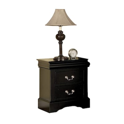 Louis Philippe Style Black Nightstand with Two Drawers and Brushed Nickel Handles