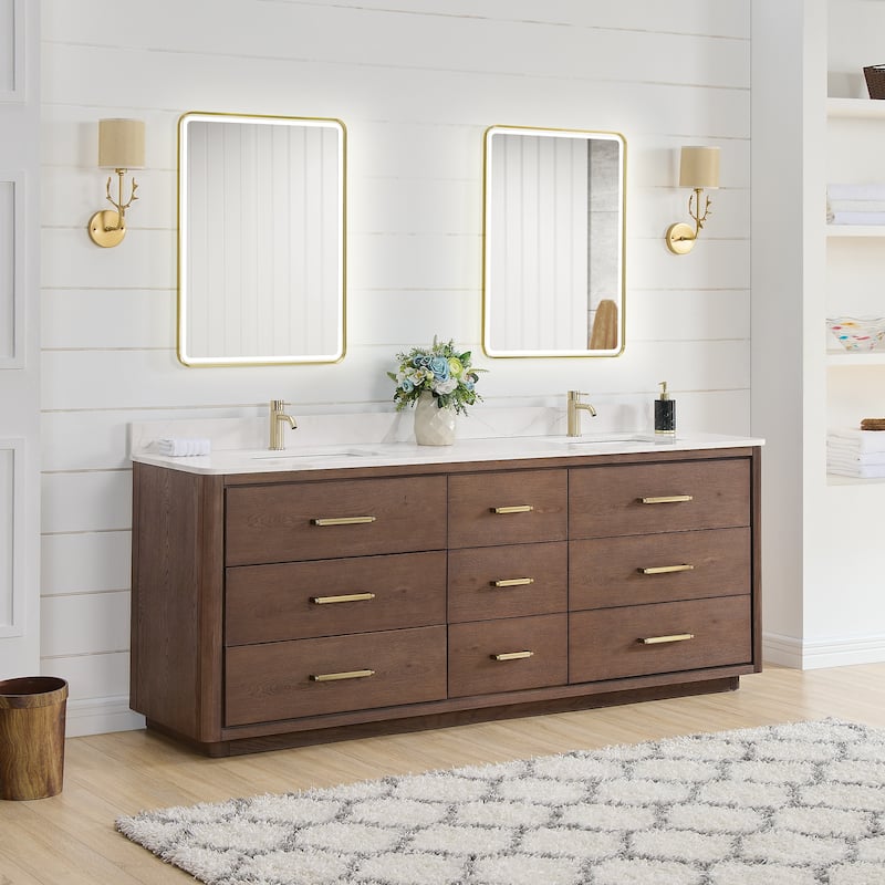 Porto Bath Vanity with White Quartz Stone Top and Mirror