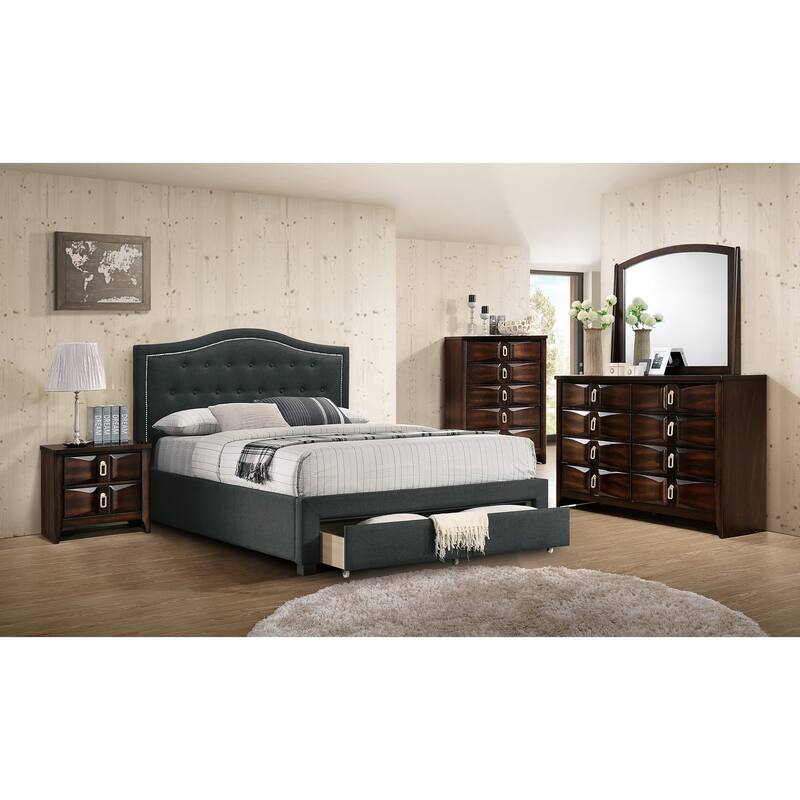 Twin Size Button-Tufted Arch Headboard Storage Bed with Storage Drawer