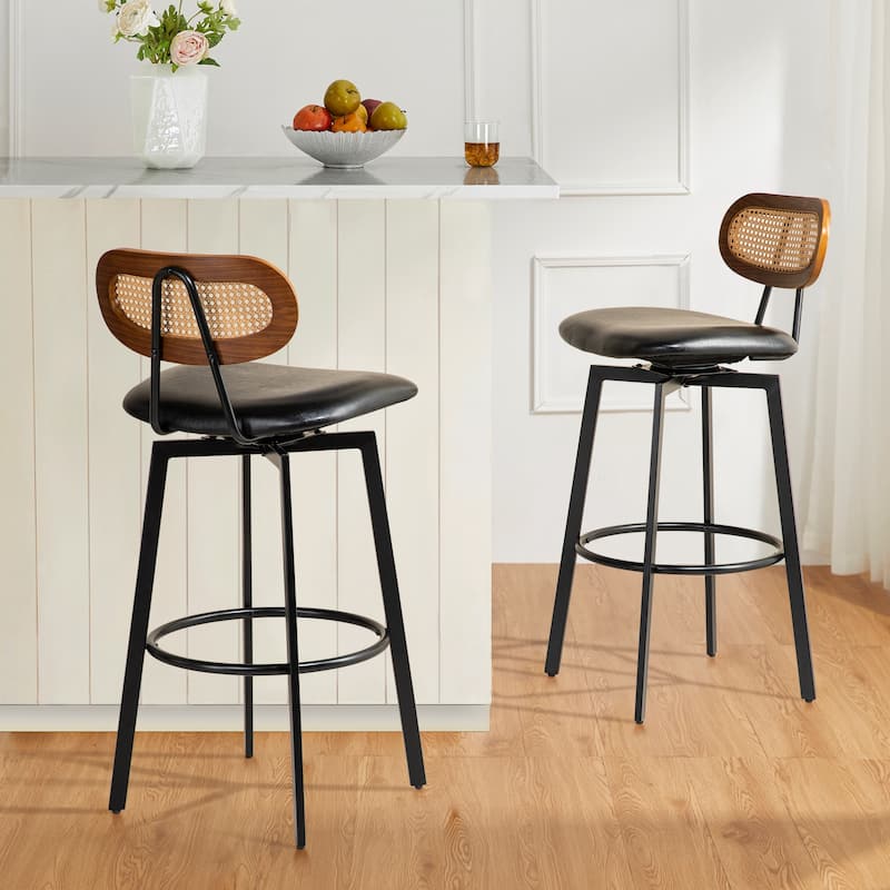 Glitzhome 40"H Rattan Back Swivel Bar Stool with Metal Legs Set of 2/4 - Brown-Set of 2