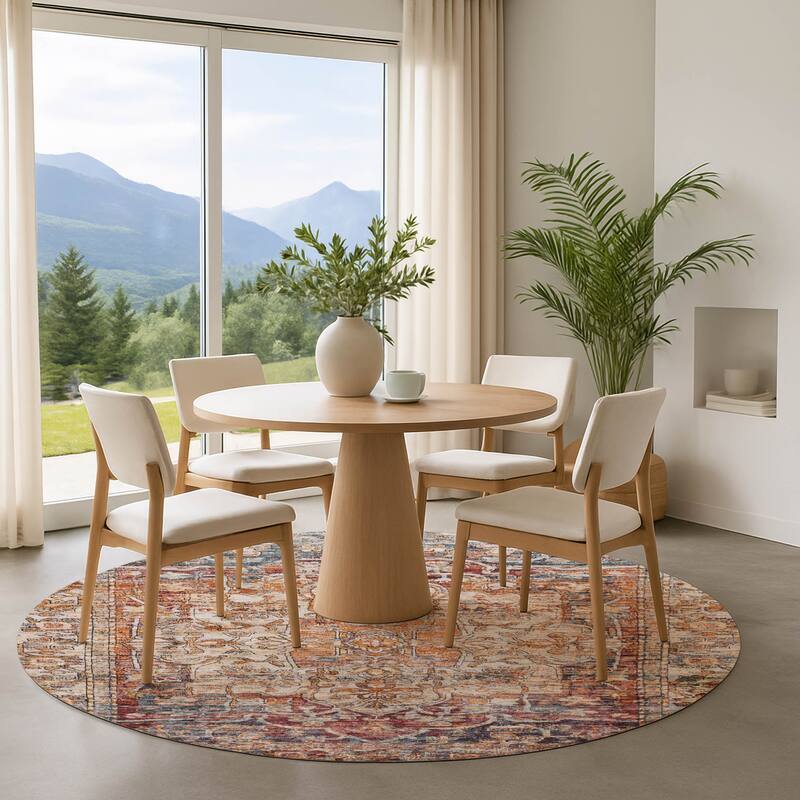 Premium Washable Super Soft Vintage Traditional Mayfield Rug - Copper - 8' x 8'