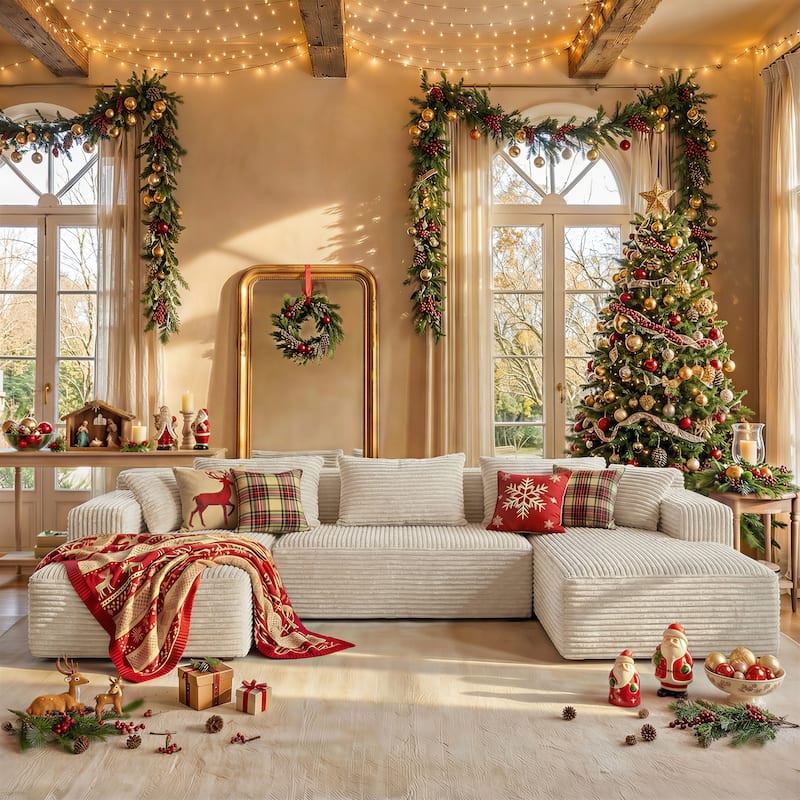 Oversized Modular Sectional Sofa, No Assembly Required, Corduroy Fabric, Deep Seat Cloud Couch with Chaise Foam Sofa